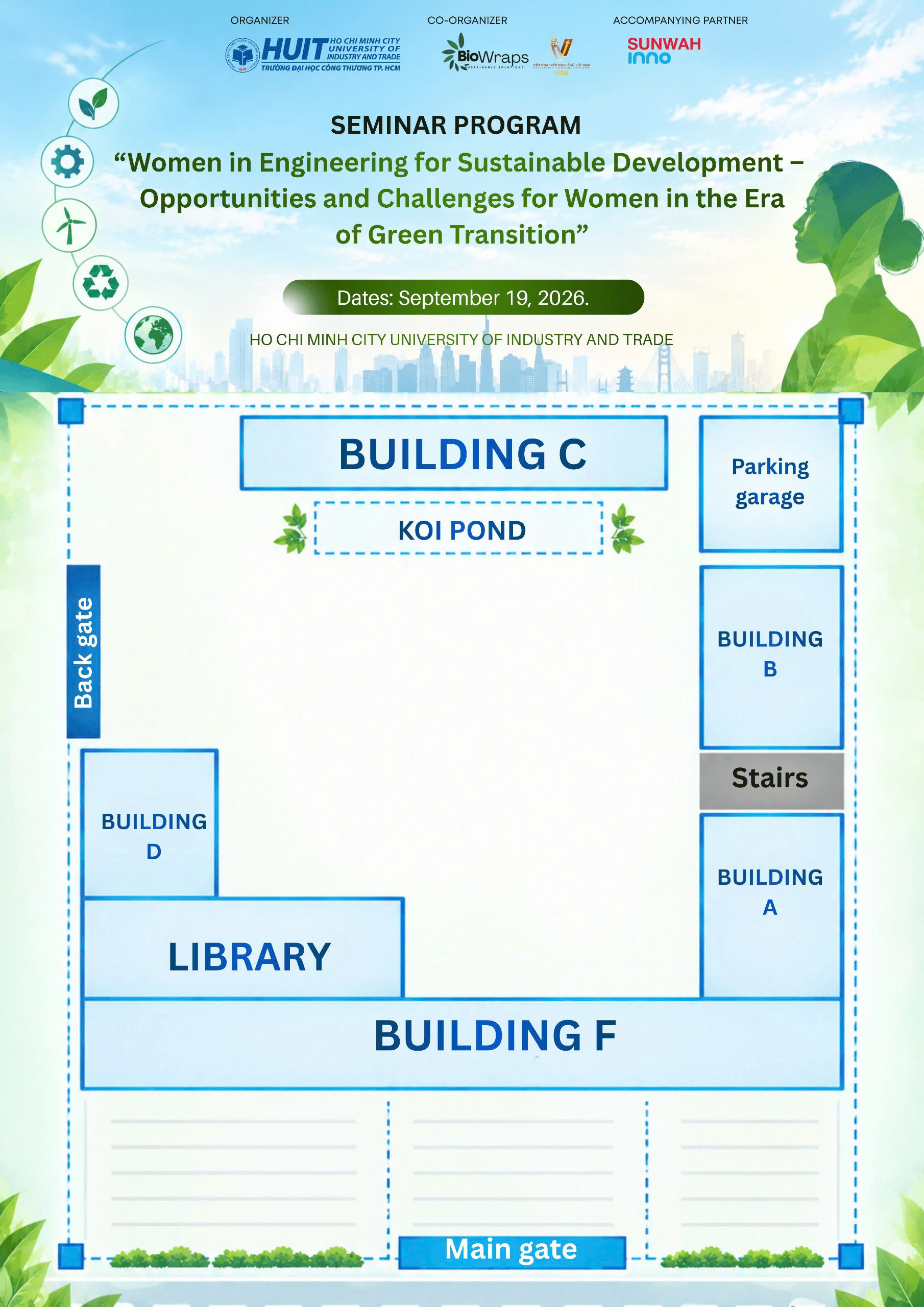 Campus map of Ho Chi Minh City University of Industry and Trade - the seminar takes place in the Library building